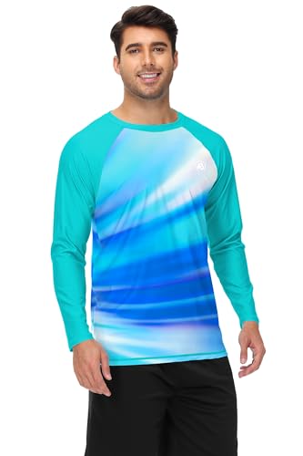 Image of AOBUTE Mens Long Sleeve Swim Shirt Quick Dry Sun Protection Rash Guard