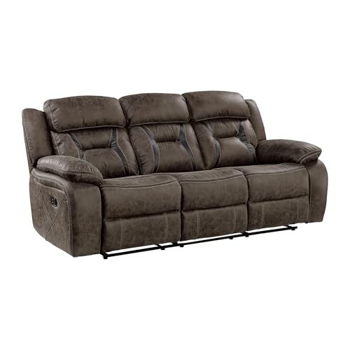 Homelegance Reclining Couch, Polished Microfiber Manual Double Recliner Sofa, Dark Brown