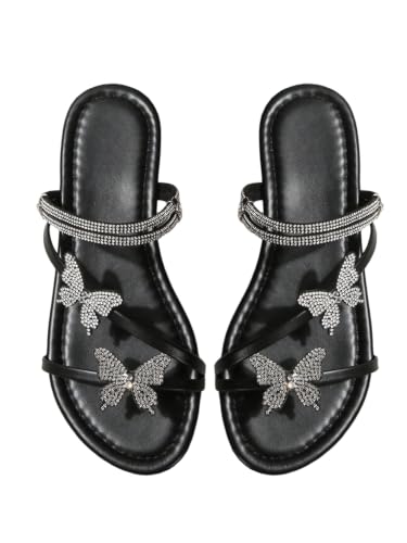 Image of OYOANGLE Women's Silver Rhinestone Sandals Sparkly Dressy Flat Sandals