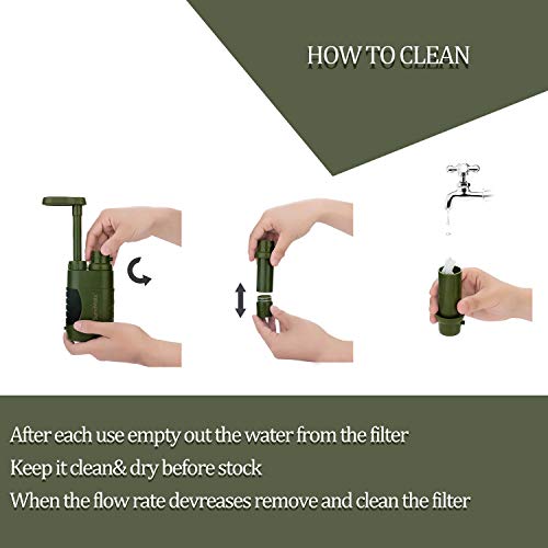 Survimate Portable Water Filter Pump For Hiking Camping Travel Emergency Use With Activated Carbon & 3 Filter Stages (Green) #TOP5