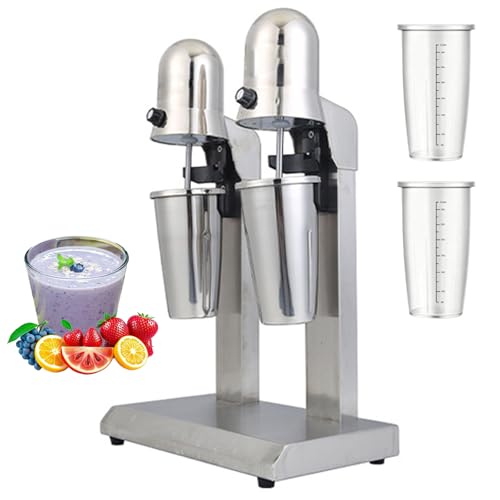 Batidora de Milkshake Eléctrica Profesional, Máquina de Batidos con 2 Vasos y Doble Velocidad, Mezcla Uniforme 360°, Licuadora de Acero Inoxidable para Bares Double Head
