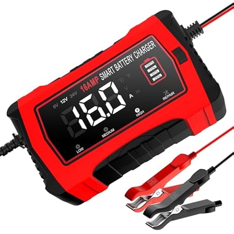 16-Amp Battery Charger, 6V/12V/24V Smart Car Battery Charger, Automotive Battery Maintainer, Trickle Charger for Car, SUV, Motorcycle, Boat, Lead-Acid, Lithium, LiFePo4 Battery Cover