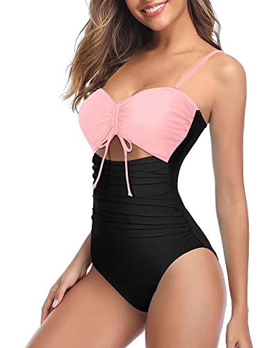Holipick Women Tummy Control One Piece Swimsuits Strapless Bandeau Bathing Suits Ruched Slimming Swimwear4