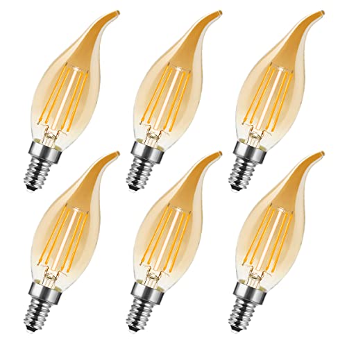 MZYOYO E14 Vintage Kerze LED Lampe,E14 4W Warmwei&szlig; Kerzenform Gl&uuml;hbirne,4W ersetzt 40 Watt,Retro Kerzenlampe f&uuml;r Kronleuchter,Filament Fadenlampe,2700K,Nicht Dimmbar,Amber,6 St&uuml;ck