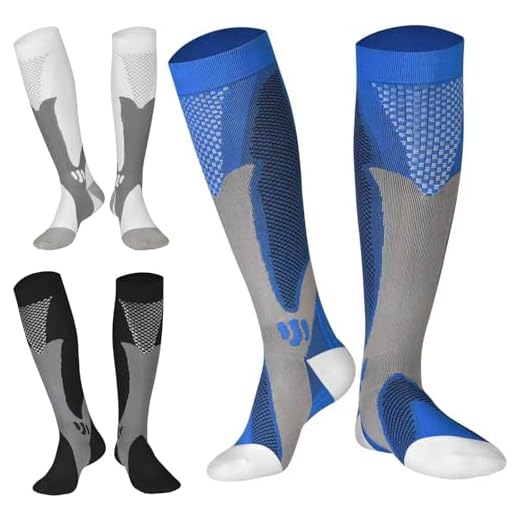 Calcetines de compresión (3 pares) para hombre, circulación, 20-30 mmhg, medias de compresión médica, para enfermería, Negro+azul+blanco, XXL
