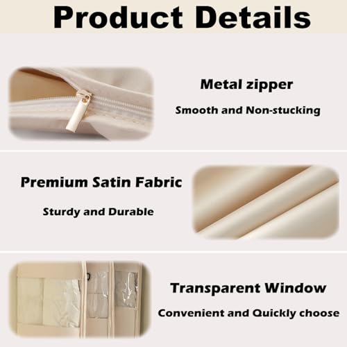 Space Saving Hanging Garment Bag with Self Compression Zipper, 2025 New Space Saver Clothes Storage Organizer, Dust Cover Clothes Bags for Down Coat Suit Dress or Jacket (Beige, L)2
