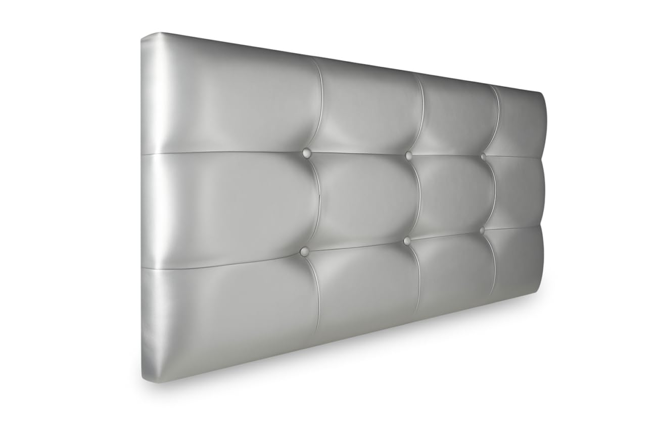 DecorQUALITY cabecero Cama 150 tapizado Mod. Texas Botones Cabezal tapizado Acolchado Moderno y Funcional fácil Limpieza Tela Antimanchas Matrimonio y Juvenil (Plata, 150 * 70)