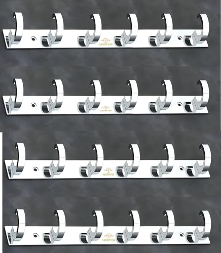 Image of Heavy Duty C Type Stainless Steel Cloth Hanger Suitable for Bathroom Bedroom Kitchen Wall Hook Rail Hanging Scarf Coat Keys Tie, Towel Door Robe (6 Pin CP, Pack of 4)