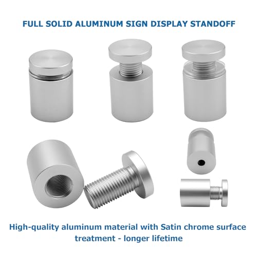 KENSHIRE 12PCS 19x20mm Solid Aluminum Sign Standoff Wall mounts Advertising Screws Fixing standoffs fixings for Acrylic Signs Display (Satin Chrome Anodized) - Image 2