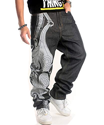 QBO Men's Hip Hop Embroidery Baggy Jeans Denim Loose Trousers-US 36/tag 38