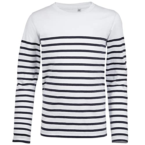 Tshirt marinière Enfant, t-Shirt Mariniere à Manches Longues | Tee Shirt, Vetement Enfant 100% Coton | T Shirt pour Garcon et Fille (as4, Age, 8_Years, Regular, Blanc, 8 Ans)
