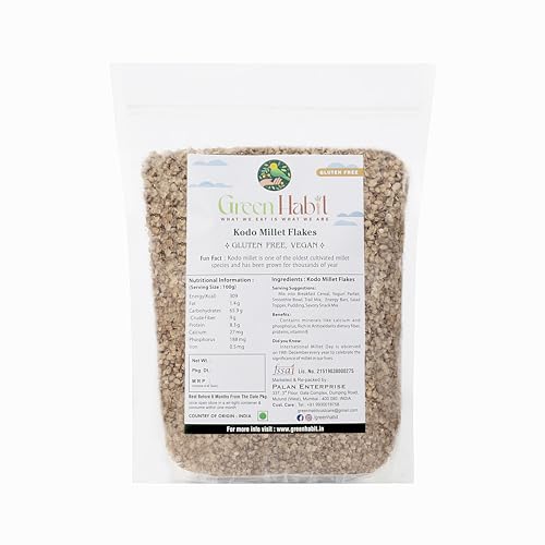 Image of GreenHabit Kodo Millet Flakes 1kg - Nutritious and Gluten-Free kodo Poha Cereal - High Fiber Breakfast Vegan (Kodo Millet Flakes, 1 kg)
