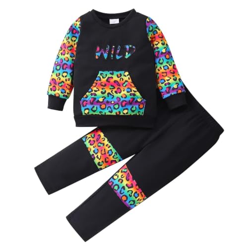 Image of Girls Fall Winter Outfits Cartoon Animal Long Sleeve Crewneck Sweatshirt Top+Sweatpant 2 Piece Clothing Set 3-9T