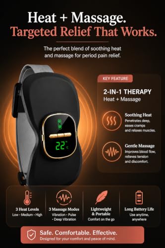 Image of Comfytemp Period Cramp Relief Massager with 3 Heat & 3 Massage Modes, Portable Cordless Electric Heating Pad for Pain Relief, Back & Belly Heating Belt with LED Display, Rechargeable Menstrual Device