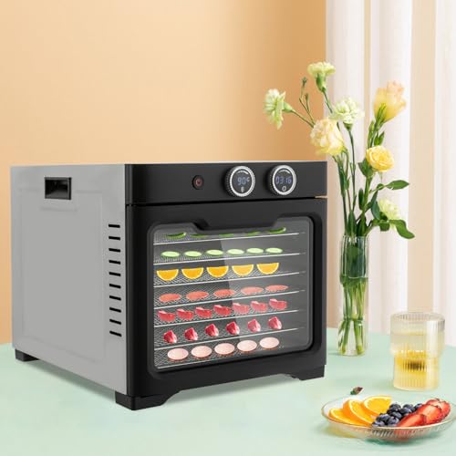 Dörrautomat, 800 W Edelstahl Dörrautomat 8 fach mit Temperaturregler (20 °C – 90 °C), 24 Std. Zeitschaltuhr, für Lebensmittel Fleisch Früchte Gemüse – Bild 7