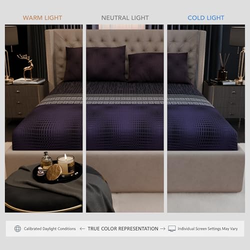 Image of Stoa Paris 100% Bamboo Cotton King Size Fitted Bedsheet with 2 Pillow Covers, 200TC Bedding Set, Breathable, All-Season Comfort, Home Decor, Imperial Grandeur - Amethyst Realm (182cmx198cm+30cm)