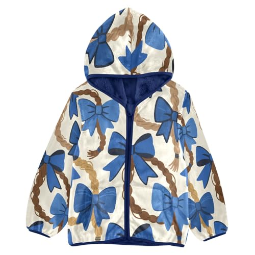 Blue Bows on Braided Background Toddler Fleece Jacket Girl Boys Hooded Fleece Jacket Coat Warm Outwear Zip-up 3-10T