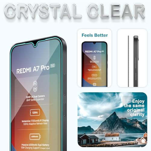 Image of Tempered Glass Screen Protector Compatible for REDMI A7 Pro 5G with Edge to Edge Coverage and Easy Installation Kit (1 Pack)