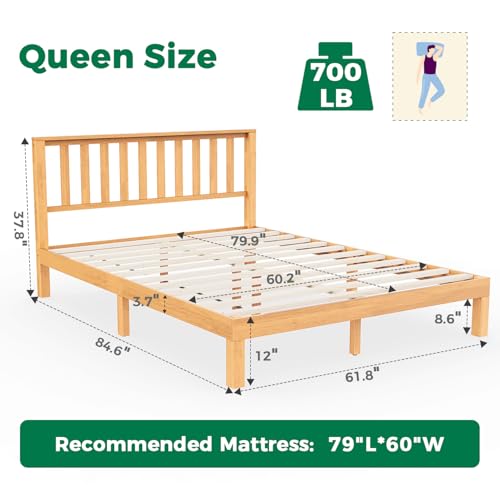 DELAVIN Queen Bed Frame with Headboard, Wood Platform Bed Frame, Farmhouse Style Bed Frame Queen Size with Slats Support, Malaysian Oak, No Box Spring Needed, Easy Assembly, Rustic Pine - Image 3