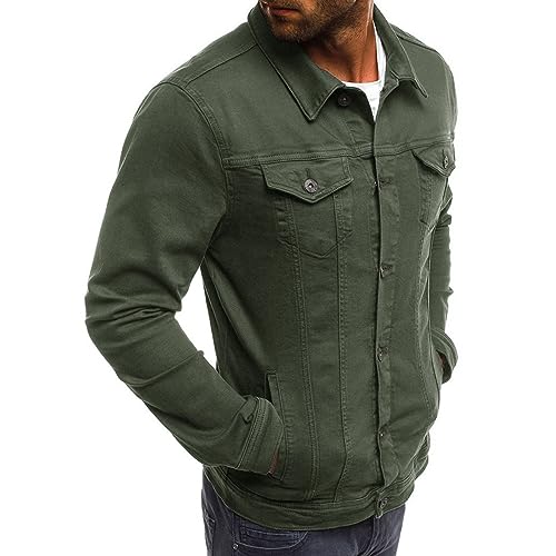 Image of Lu's Chic Men's Shirt Jacket Soft Trucker Long Sleeve Cotton Shacket Fall Classic Button Casual Western