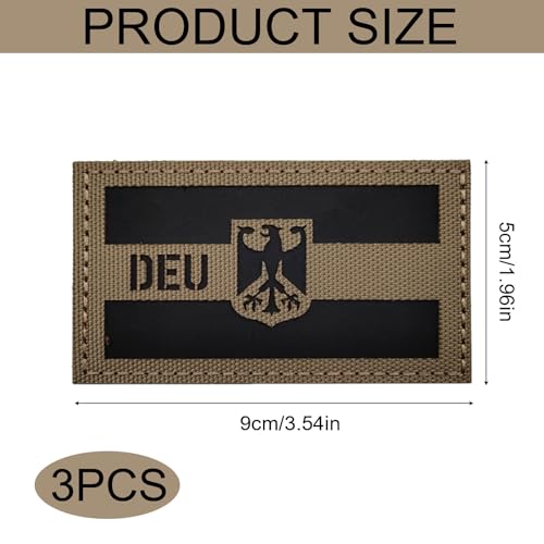 3 Stücke DEU Deutsche IR Infrarot Reflektierende Klett Patches Militär Für Rucksack Hut Jacke Militär Baseballkappe Uniform Kleidung Taktische Weste Hundegeschirr (Braun)