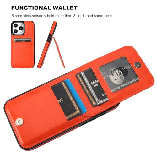 Image of KIHUWEY Compatible with iPhone 13 Pro Case Wallet with Credit Card Holder, Premium Leather Magnetic Clasp Kickstand Heavy Duty Protective Cover for iPhone 13 Pro 6.1 Inch (Orange)