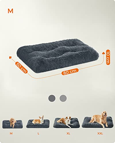 Feandrea Hundebett, Hundekissen, Flauschige Hundematte, Langer Plüsch, 80 x 50 cm, weiche Polsterung, maschinenwaschbar, multifunktional, dunkelgrau PGW201G02