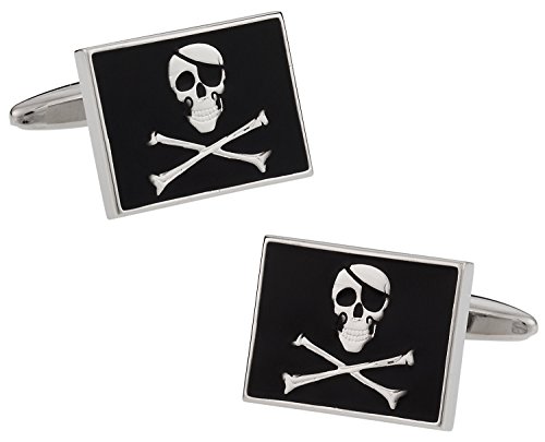 Mancuernillas bandera Jolly Rodger pirata con caja miniatura 1