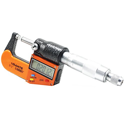 UBANTE Digital Electronic Micrometer with Large Display - Inch/Metric Conversion 0-1 "/ 0-25 mm Measuring Range, 0.00005" /0.001 mm Resolution, Orange/Gray