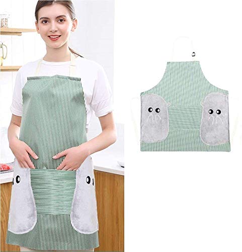 Image of KPNG Waterproof & Adjustable Durable Stripe Chef Bib Apron with Convenient Pocket and 2 Side Coral Velvet Towels Stitched, for Home Kitchen, Grill, Cooking, Restaurant. (Green, 2)