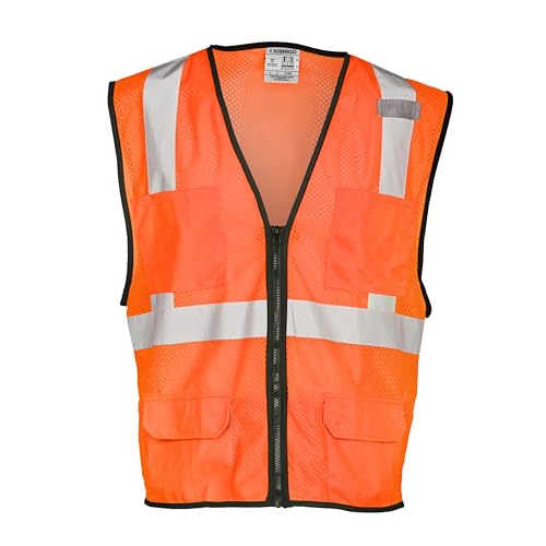 Kishigo Men's High Visibility Reflective 4 Pocket Hook and Loop Mesh Vest 1084, Polyester, ANSI 107 Type R/Class 24
