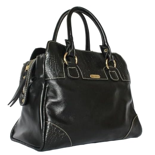 Bolsa de couro grande feminina couro gebuino legitimo com detalhe de couro croco preta e marrom (Preta)