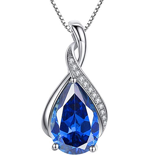 MABELLA Classic Sterling Silver Pendant Necklace Pear Cut Simulated RUBY SAPPHIRE EMERALD Birthstone Jewelry Gifts for Women