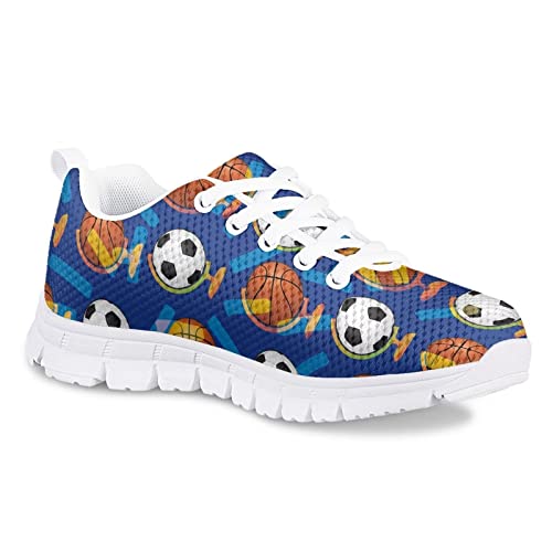 GIFTPUZZ Sport Ball Pattern Running Sneakers for Kids Child Breathable Mesh Flats Walking Shoes Athletic Shoes Casual Sport Shoe Lace-up Comfort Sneakers Gym Workout Fitness 11.52
