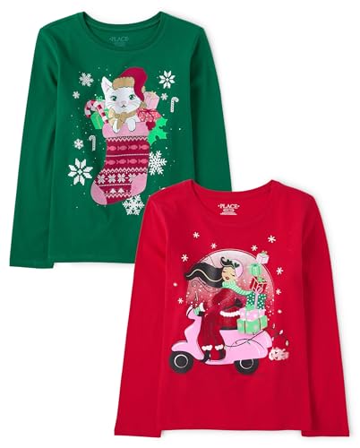 The Children's Place Kids' All Holidays,Birthdays Long Sleeve Graphic T-Shirts,2 Pack