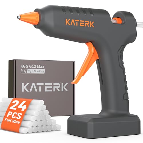 Image of Katerk 12V Full Size Cordless Hot Glue Gun with 24 Glue Sticks, Drip-Free Fast Heating Rechargeable and Heavy Duty Battery Operated Glue Gun and Sticks Sets 11mm x24 for Crafts DIY, Repair, Gift