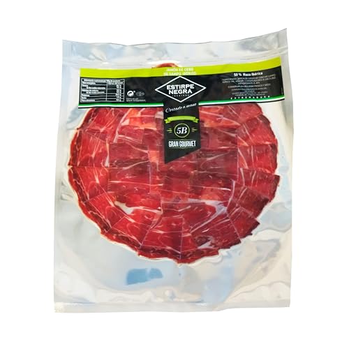 Jamón Ibérico de Cebo de Campo 50% Raza Ibérica Estirpe Negra - Exquisito Jamón de Extremadura Cortado a Cuchillo - Cerdos Criados en Libertad y Alimentados con Productos Naturales. (1 Sobre)