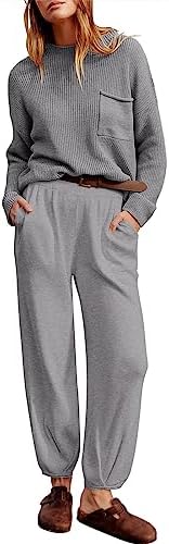 ANRABESS Women’s Two Piece Outfits Long Sleeve Knit Top Fall Sweater Set Oversized Pants Tracksuit Lounge Sets