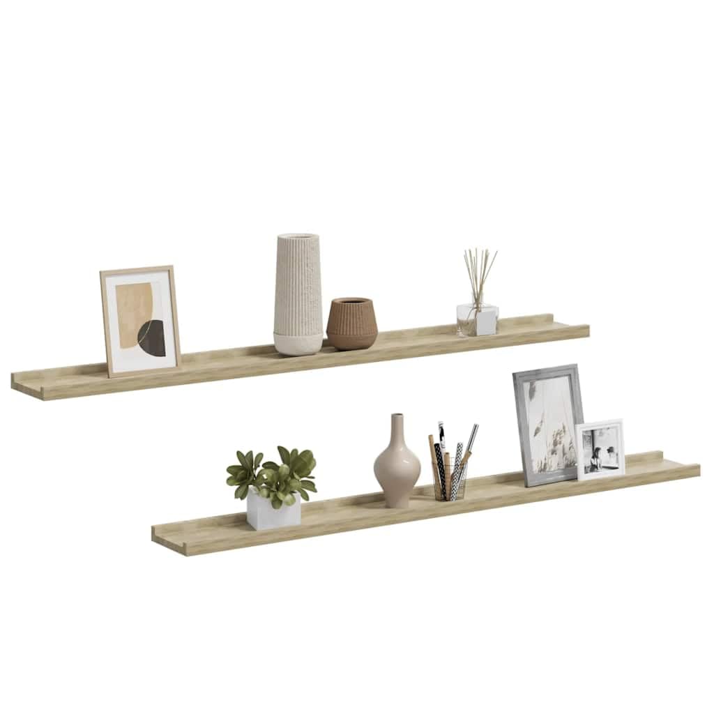 Set di 2 mensole da parete in rovere Sonoma, 100 x 9 x 3 cm, mensole da parete per soggiorno, cucina, bagno, corridoio, decorazione, salvaspazio e durevole, in MDF