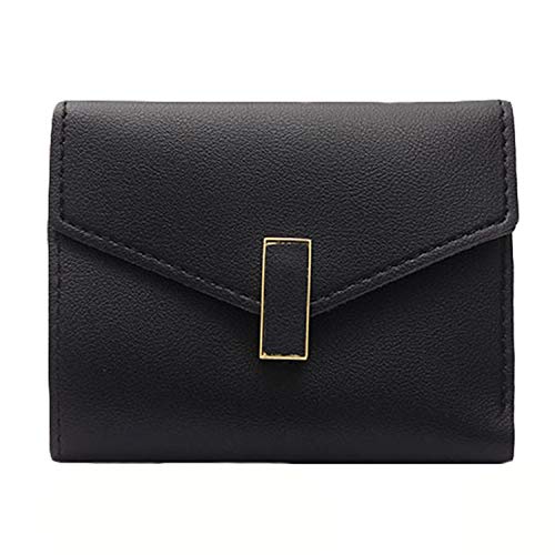 Small Cute Wallet Credit Card Holder Leather Pocket Wallets for Women RFID Blocking Coin Purse with id Window (Black)