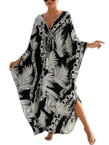 Image of IMAGEKOPE Women's Plus Size Animal Print V-Neck Batwing Kaftan Beach Dress Bathing Suit Cover-Up Loungewear