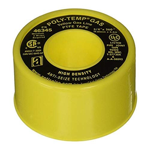 Anti-Seize Technology 46345, Poly-Temp Yellow GAS Line PTFE Tape, Pack of 100 pcs