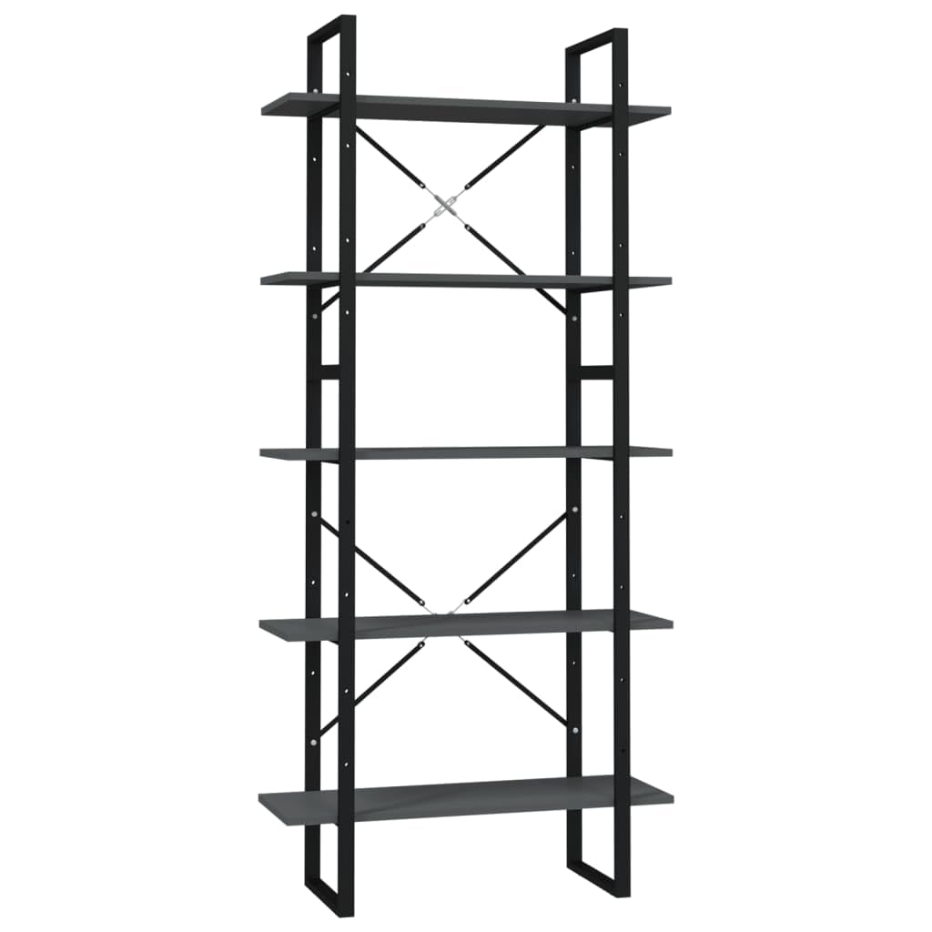 Juego de 2 estanterías para libros, 80 x 30 x 105 cm, 80 x 30 x 70 cm, madera y metal, con 5 compartimentos, diseño moderno, resistente y duradero, para salón, oficina, dormitorio, 2 unidades