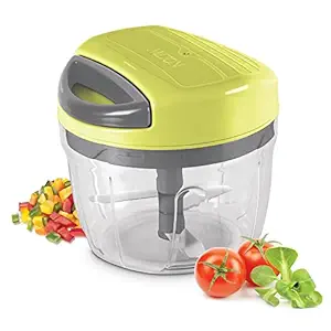 Milton Xpress Safe Chopper Big, 610 ml, Yellow | 3 Blades with Safety Cover for Effortlessly Chopping Vegetables and Fruits for Your Kitchen with Storage Lid | Onion | Chilly | Anti-Skid Bottom Grip