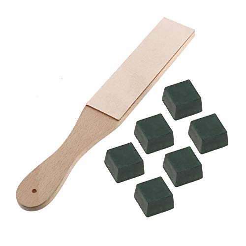Creative-Idea Leather Sharpening Wood Handle Strop Tool with Buffing Compounds for Knife Chisels Tools Honing & Polishing