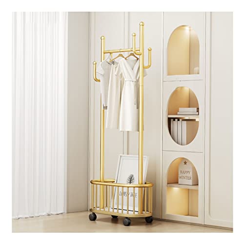 PAHION Árbol Hall con ganchos Rieles individuales ordenados Metal pesado deber prenda Rack Perchero Independiente Carrito de Ropa Móvil Con cesta de almacenamiento inferior Para dormitorio