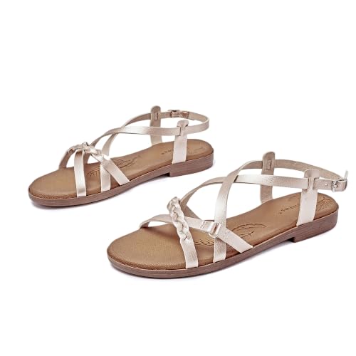 Image of Veittes Women's Casual Ankle Strappy Flat Slide Sandals