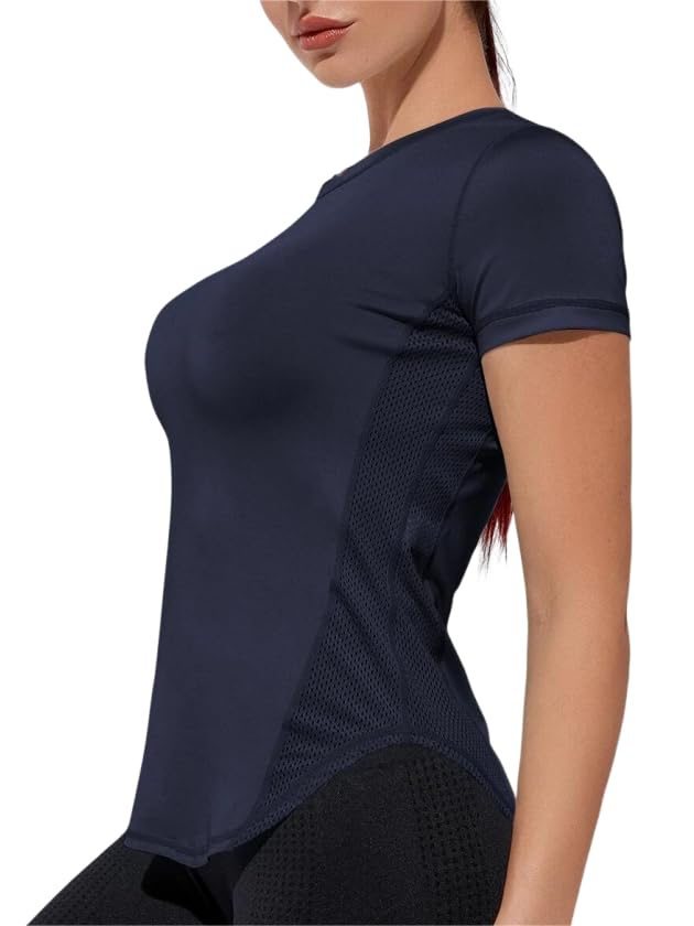 Weardear Maglietta sportiva da donna, scollo rotondo, per allenamento, a maniche corte, traspirante, sui lati, per corsa, yoga, taglie S-XXL