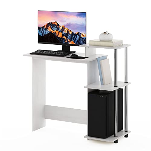 Image of Furinno EFFICIENT Desk, 28.6 inch Wide Gaming Desk with 3 Open Side Shelves, Laptop Notebook Computer Desk, Office Desk for Home Office, Study Room, Dorm, Bedroom, White Oak /Stainless Steel