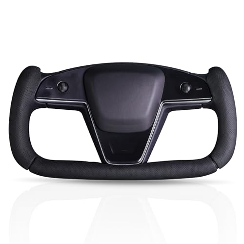 Steering Wheel Cover for Tesla Yoke Steering Wheel Cover Customzied for Tesla Model S 2021-2023 / Model X 2021-2023 Accessories,Anti-Slip,Comfortable Grip,Breathable,Nappa Black
